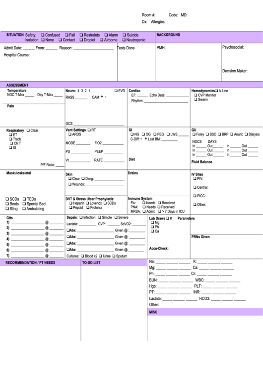 Icu Nurse Brain Sheet Pdf - Pink Icu Brain Sheet Template Download