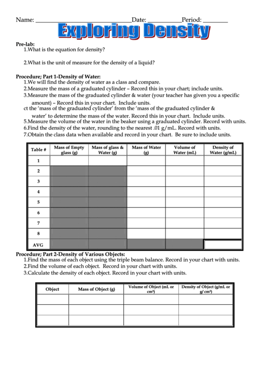 Exploring Density Liquids Printable pdf