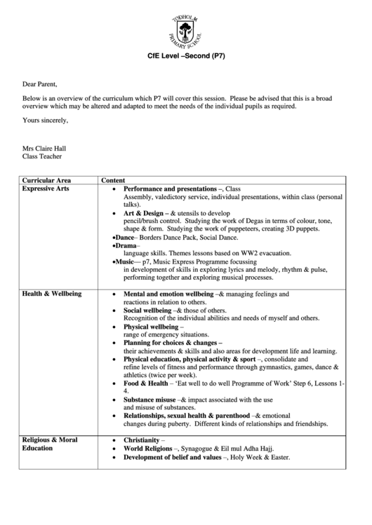 Cfe Level Second P7 Curriculum Printable pdf