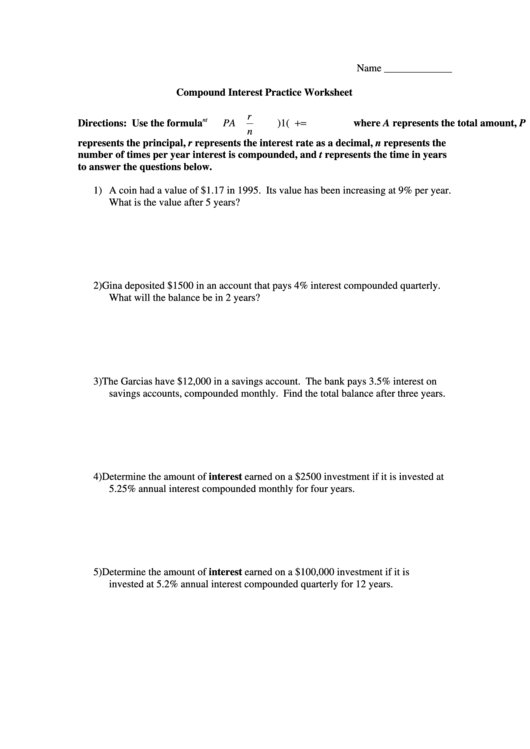 Compound Interest Worksheet Tes