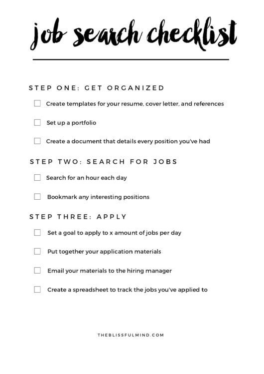 Job Search Checklist Printable pdf