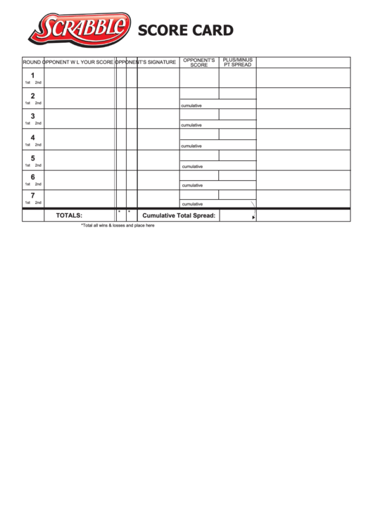 Scrabble Score Card Printable pdf