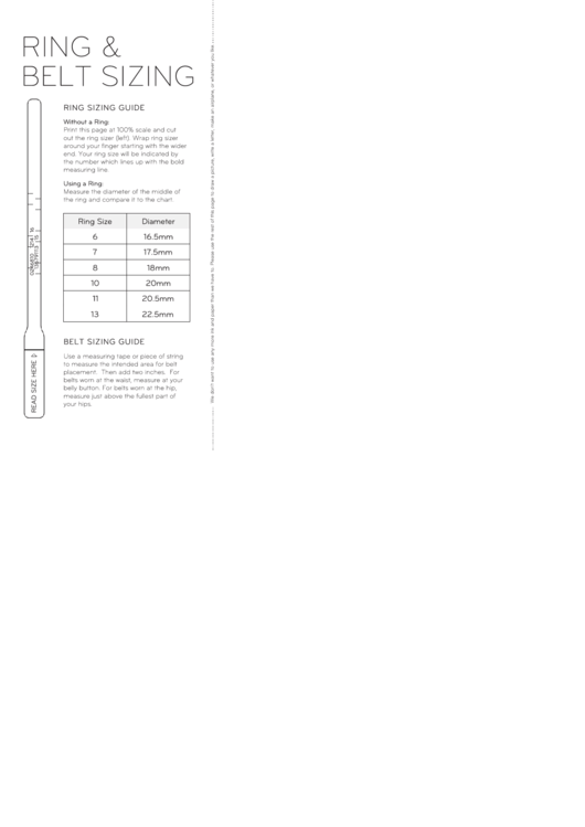 Ring & Belt Sizing Chart Printable pdf