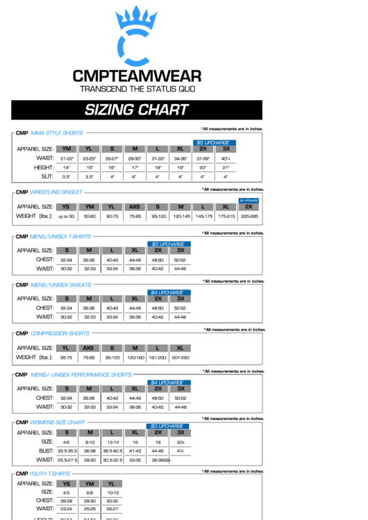 Cmpteamwear Clothing Size Chart Printable pdf
