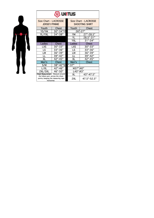 Unitus Lacrosse Jersey/pinnie/shooting Shirt Size Chart Printable pdf