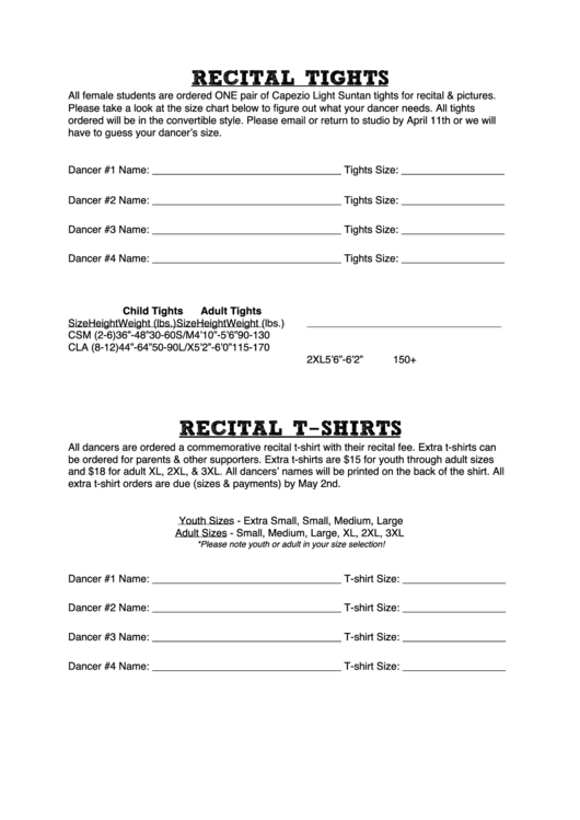 Recital Tights And T-Shirts Printable pdf