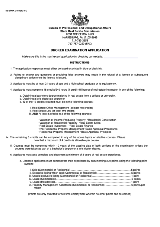 Broker Examination Application Printable pdf