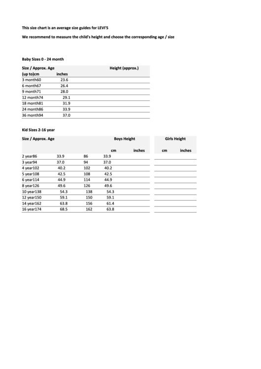 Levi'S Average Size Chart printable pdf download