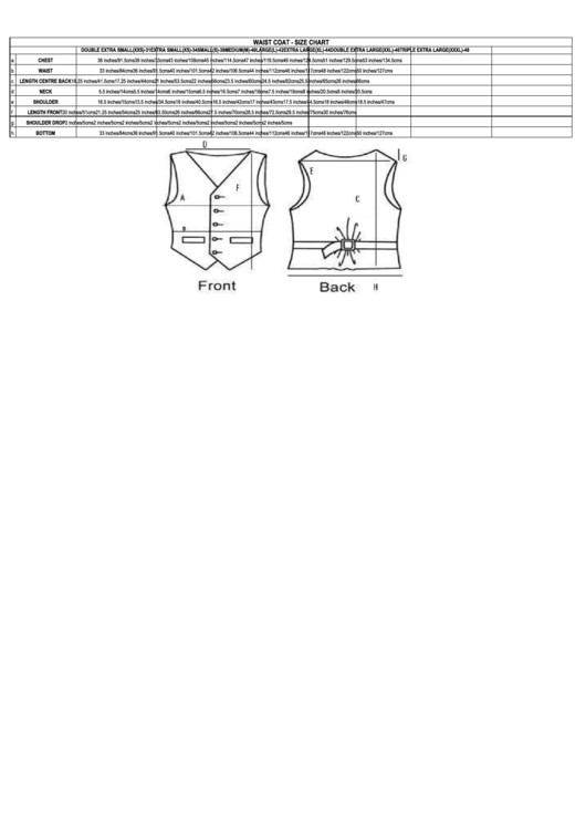 Woven Magic Waist Coat Size Chart Printable pdf