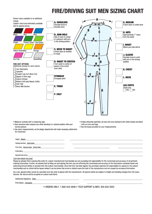 Stroud Fire/driving Suit Men Sizing Chart Printable pdf