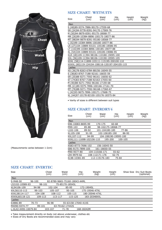 Scubapro Wetsuit Size Chart Printable pdf