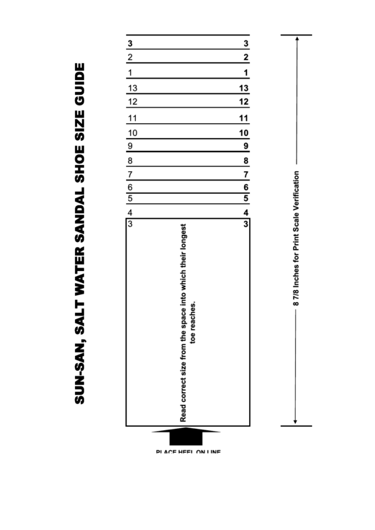 Sun-San, Salt Water Sandal Shoe Size Guide Printable pdf