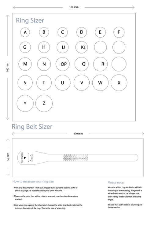 Ring Belt Size Chart Printable pdf