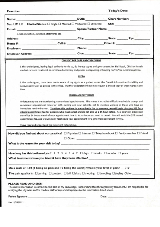 Consent For Care And Treatment Form