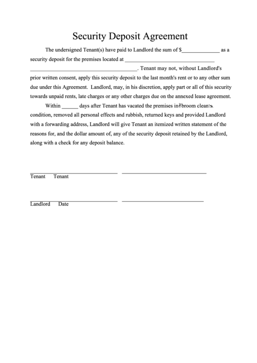 Security Deposit Agreement Printable pdf