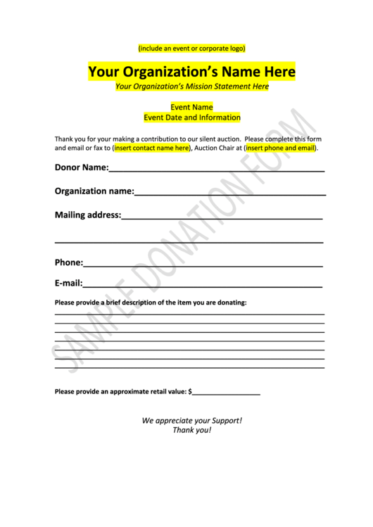 Donation Form Sample Printable pdf