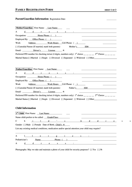 Child Care Registration Form Printable pdf