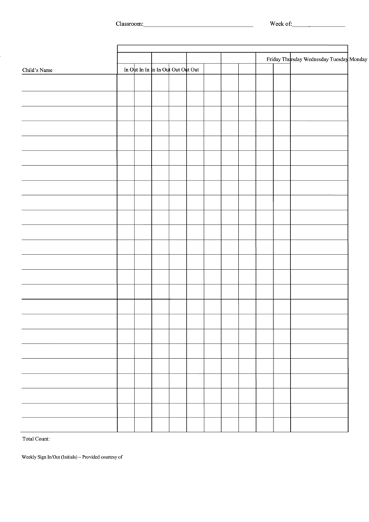 Weekly Classroom Sign In Sheet Printable pdf