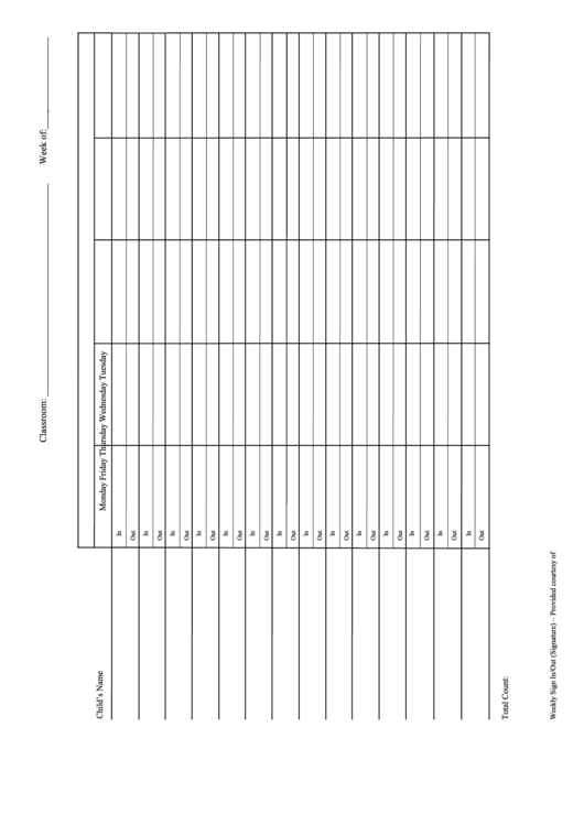 Weekly Class Attendance Sheet Printable pdf