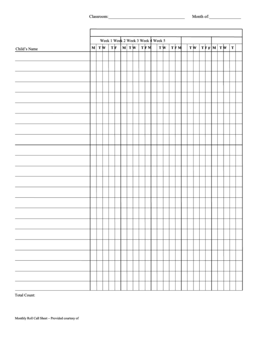 Monthly Classroom Attendance Sheet Template Printable pdf