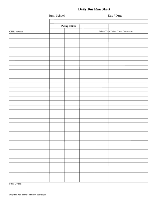 Daily Bus Run Sheet Printable Pdf Download