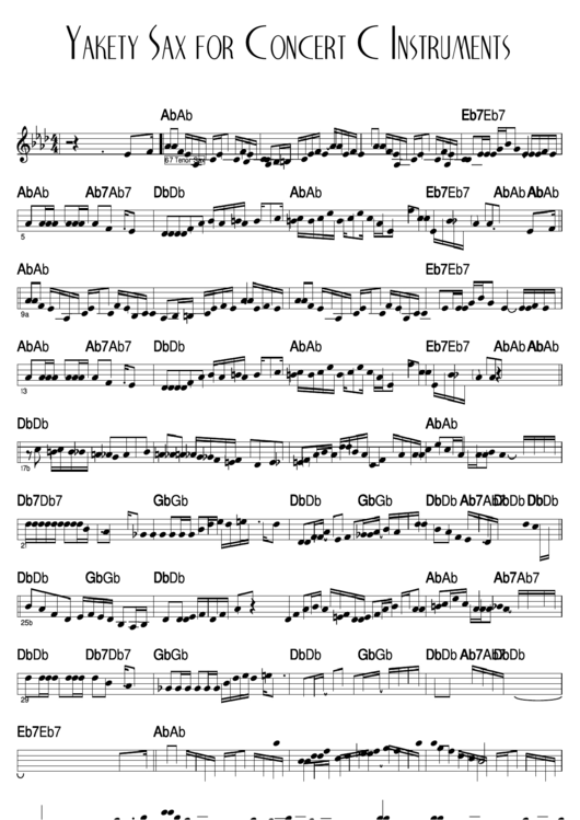 Yakety Sax For Concert C Instruments Music Sheet Printable pdf