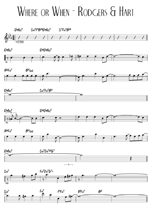 Where Or When Sheet Music Printable pdf