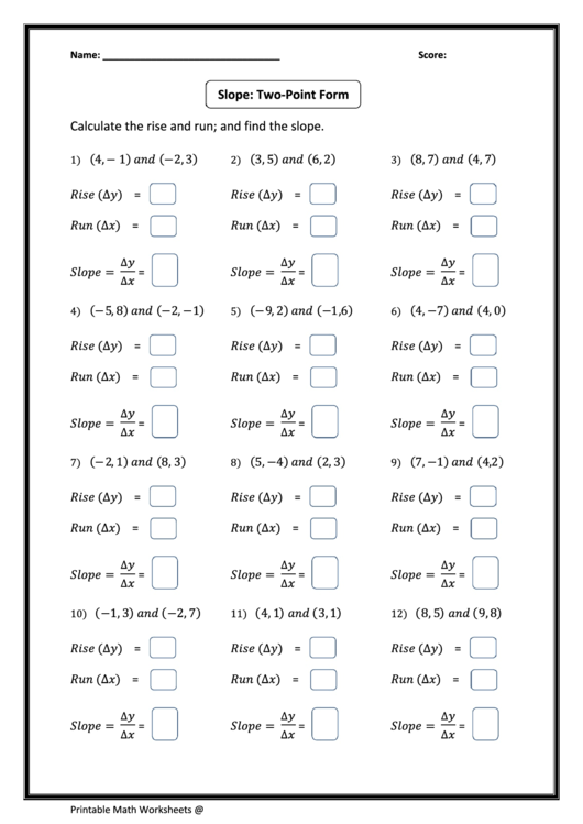 Slope Two Point Form Printable pdf