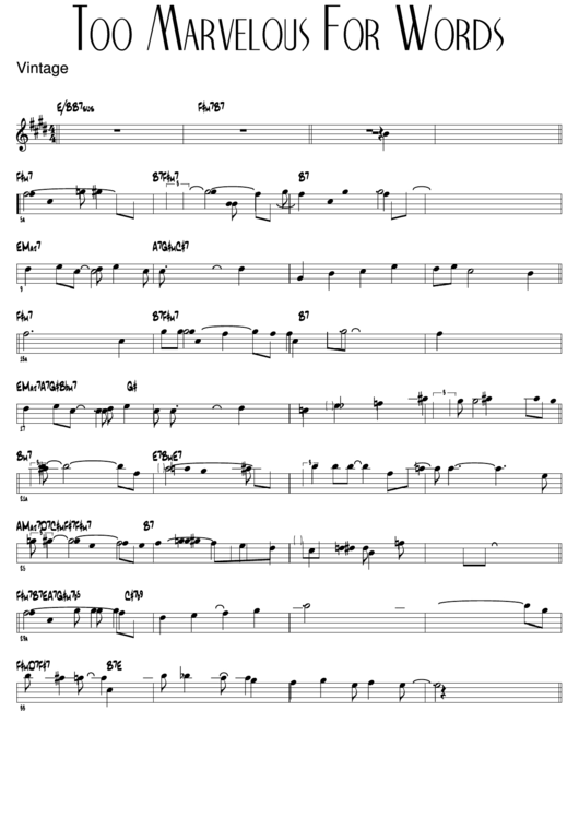 Too Marvelous For Words Sheet Music Printable pdf