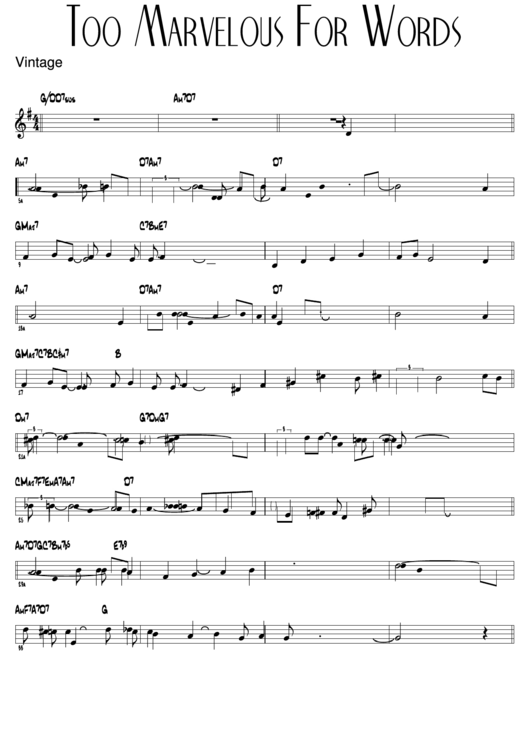 Too Marvelous For Words Sheet Music Printable pdf