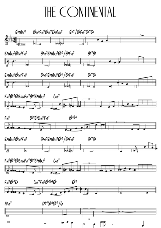 The Continental Sheet Music Printable pdf