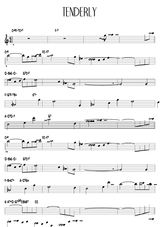 Tenderly Sheet Music Printable pdf