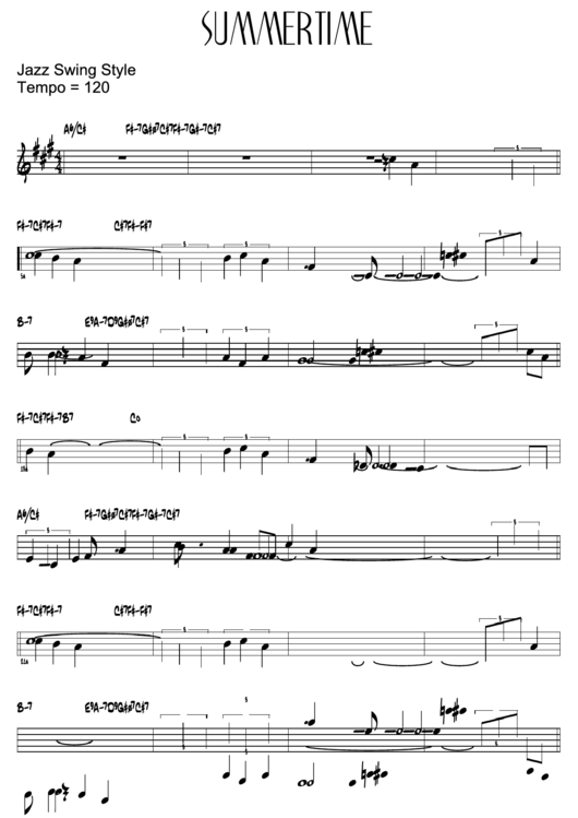 Summertime Sheet Music Printable pdf