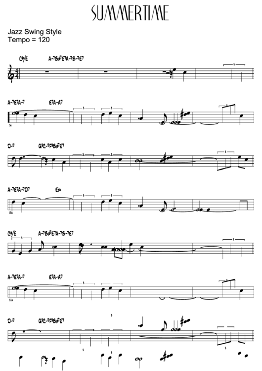 Summertime Sheet Music Printable pdf