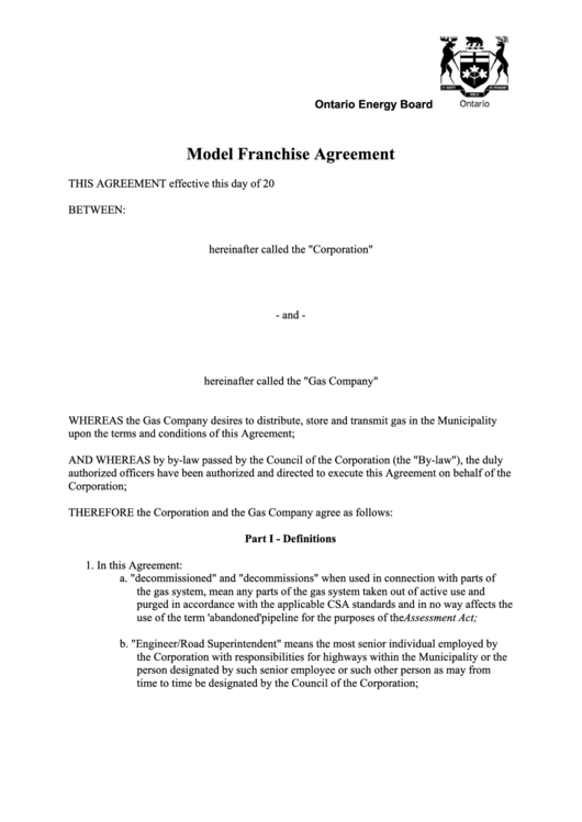 Model Franchise Agreement Printable pdf