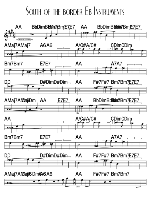 South Of The Border Eb Instruments Sheet Music Printable pdf