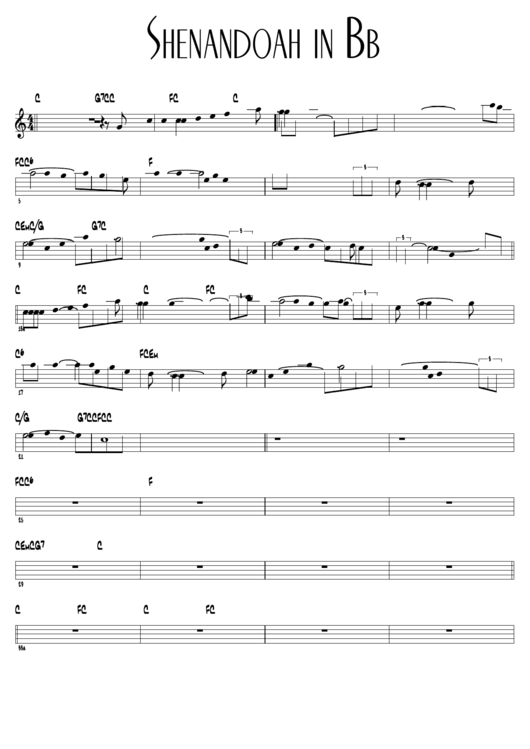 Shenandoah In Bb Sheet Music Printable pdf