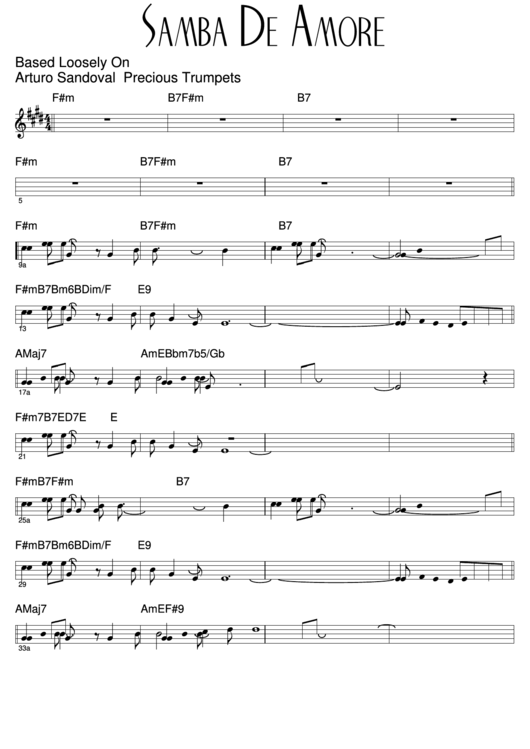 Samba De Amore Sheet Music Printable pdf