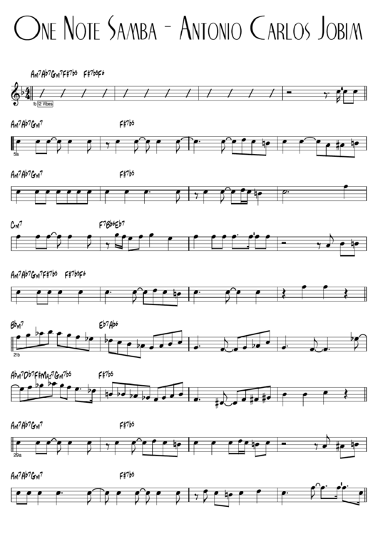 One Note Samba Shuffle Bossa Sheet Music Printable pdf