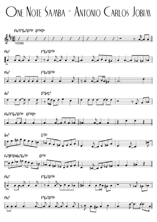 One Note Samba Shuffle Bossa Sheet Music Printable pdf
