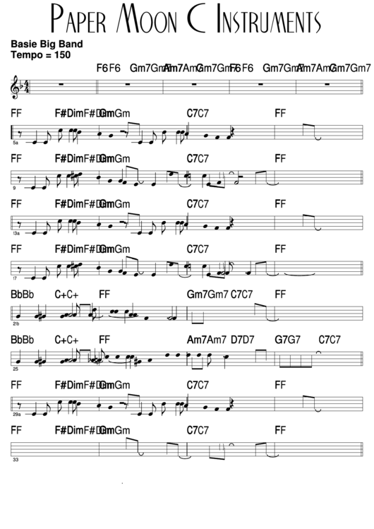 Paper Moon C Instruments Sheet Music Printable pdf