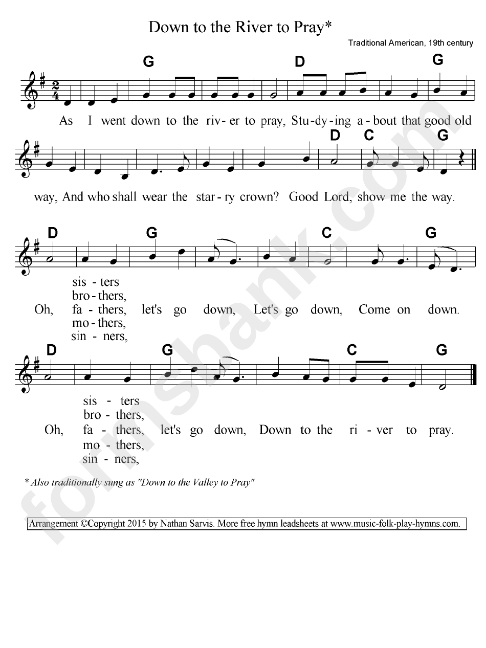 Down To The River To Pray Sheet Music