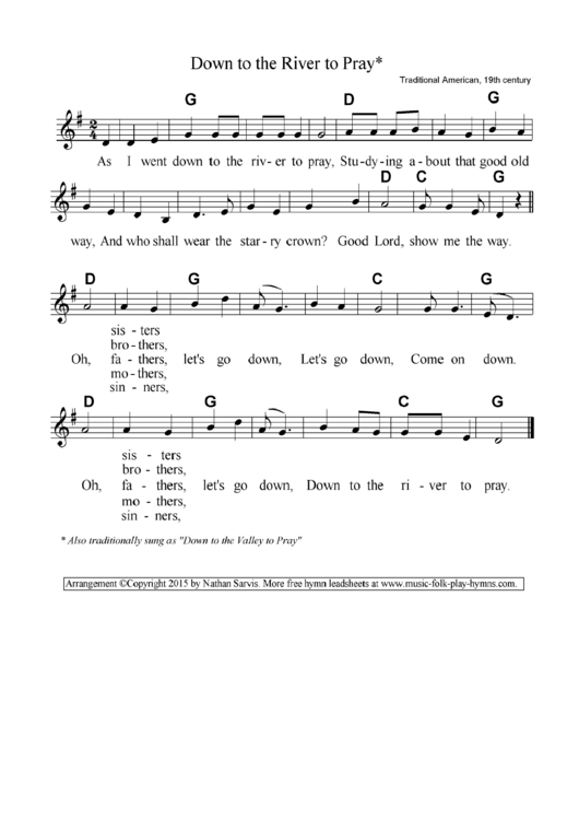Down To The River To Pray Sheet Music Printable pdf