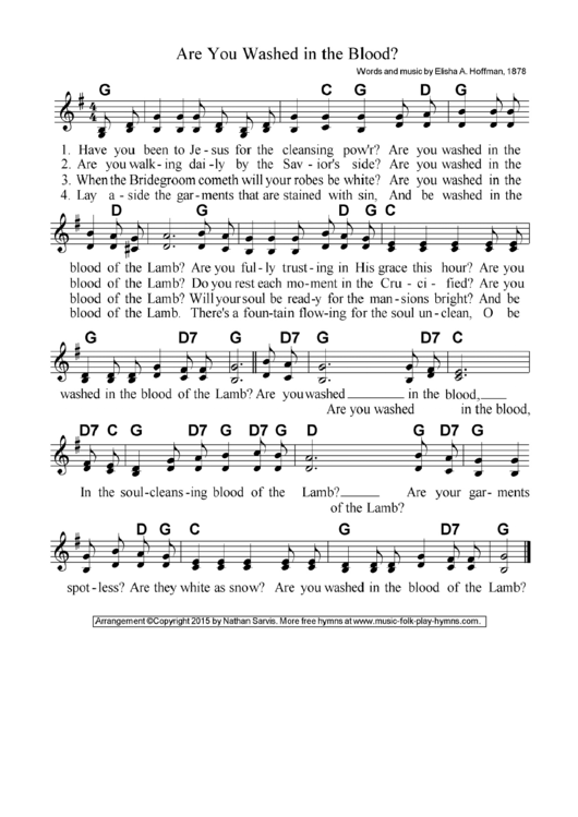 Are You Washed In The Blood Sheet Music Printable pdf