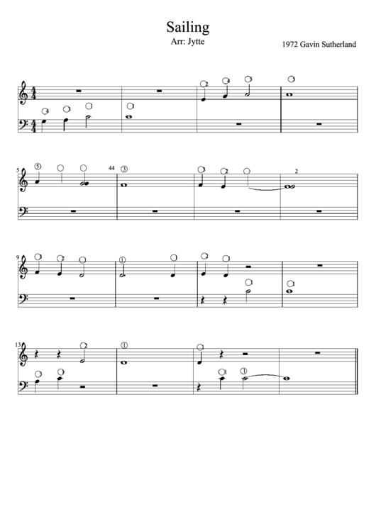 Sailing Arr: Jytte Piano Sheet Music Printable pdf