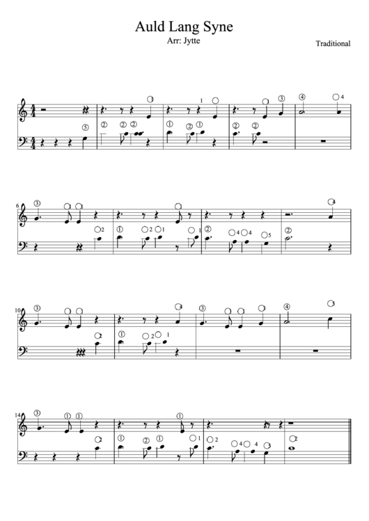 Auld Lang Syne Arr: Jytte Piano Sheet Music Printable pdf