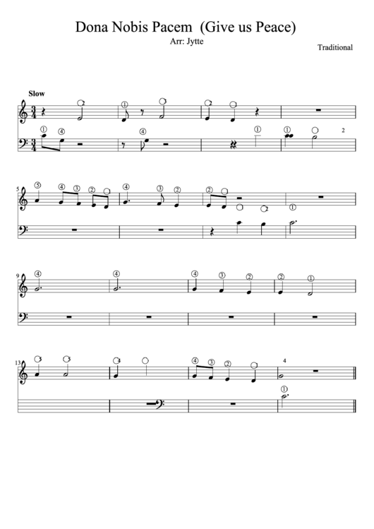 Dona Nobis Pacem (Give Us Peace) Arr: Jytte Piano Sheet Music Printable pdf