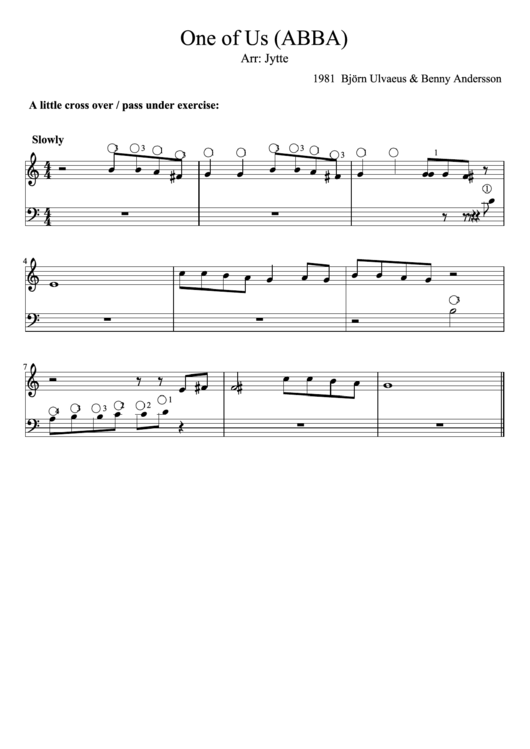 One Of Us (Abba) Arr: Jytte Piano Sheet Music Printable pdf