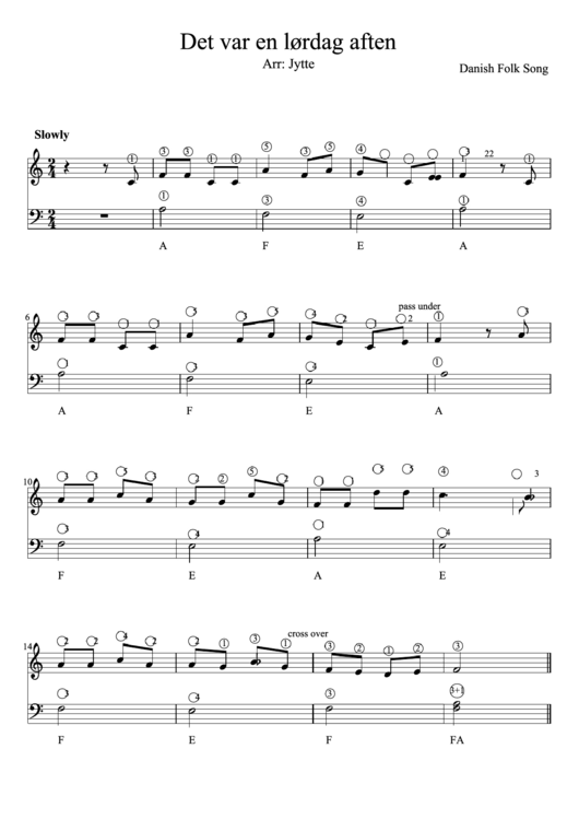 Det Var En Lordag Aften Arr: Jytte Piano Sheet Music Printable pdf