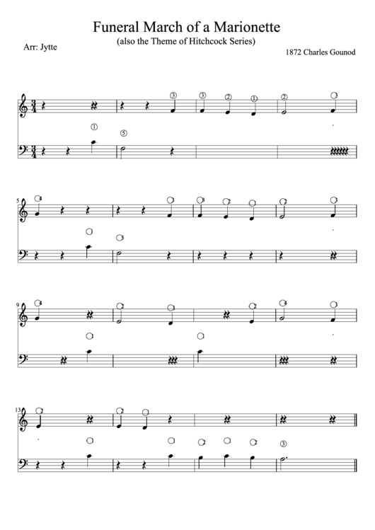 Funeral March Of A Marionette (Also The Theme Of Hitchcock Series) Piano Sheet Music Printable pdf
